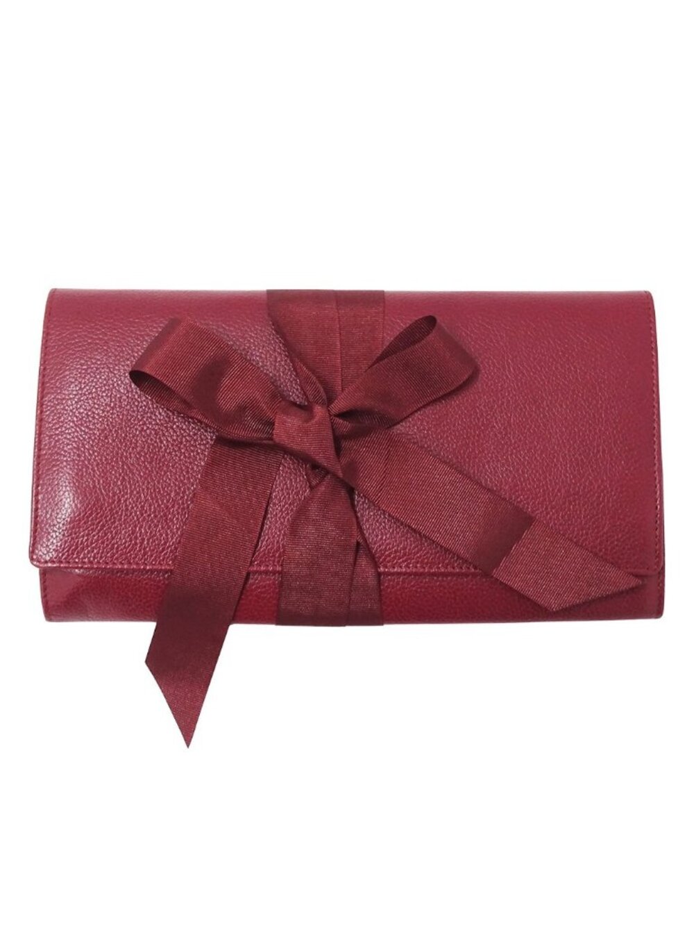 Cartier Pouch Case Leather Bordeaux Wine Red Ribbon Trifold Wallet